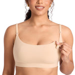 MOMANDA Cotton Nursing Bras for Breastfeeding Wireless Nursing Sleep Bralettes Ultra Soft Beige Medium