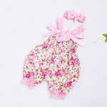Baby Girls Boys Romper Set Floral Jumpsuit with Bow Headband Toddler Cute Summer Bodysuit Outfit (Pink, 6-12 Months)