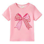 PATPAT Girls T Shirts Size 8-9 Years, Leopard Bow Print Graphic Tees Crew Neck Short Sleeve Shirts Back to School Clothes Summer Outfits Cute Summer Tops