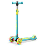 Dribbl 3-Wheel Kids Scooter - Lean-to-Steer Technology, Adjustable Height Handlebar, Wide Deck, Scooter for Boys & Girls Ages 3+, Child Safety Approved, Support Riders Up to 165 lbs, Aqua and Yellow