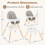 BABY JOY 6 in 1 High Chair, Convertible High Chairs for Babies and Toddlers/Booster Seat/Table and Chair Set, Infant Wooden Highchair w/ 5-Point Harness, 4-Position Removable Tray & PU Cushion (Gray)