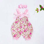 Baby Girls Boys Romper Set Floral Jumpsuit with Bow Headband Toddler Cute Summer Bodysuit Outfit (Pink, 6-12 Months)
