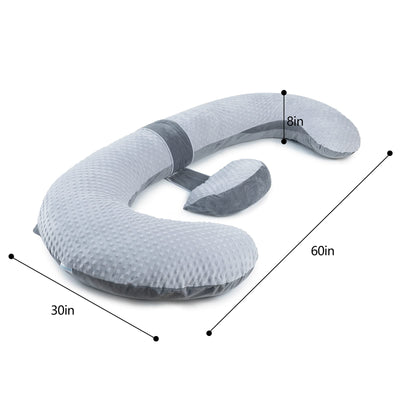 QUEEN ROSE Pregnancy Pillows, E Shaped Full Body Pillow for Sleeping, with Pregnancy Wedge Pillow for Belly Support, 60 Inch Maternity Pillow for Side Sleeper, Grey Velvet