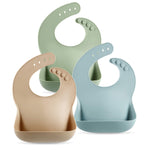 PandaEar Set of 3 Silicone Baby Bibs Waterproof, Soft, Unisex, 10-72 Months (Brown/Blue/Green)