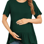 Xpenyo Women Tiered Maternity Top Fashion Short Sleeve Casual Pregnancy Blouse Shirts Deep Green M