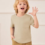 Haloumoning Toddler Baby Boys Short Sleeve T Shirts Kids Summer Basic Crewneck Tops Tees with Pocket 9M-8Y Apricot