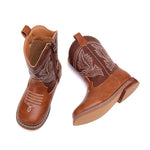 BMCiTYBM Toddler Cowboy Boots - Lightweight Western Cowgirl Boots for Boys Girls, Anti-Slip Soft Sole Walking Shoes with Side Zipper for Easy On/Off, Classic Stitching for Costumes & Outdoor Play Brown Size 6 Toddler