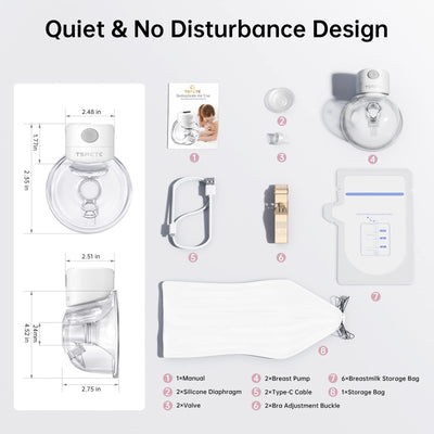 TSRETE Breast Pump, Double Wearable Breast Pump, Electric Hands-Free Breast Pumps with 2 Modes, 9 Levels, LCD Display, Memory Function Rechargeable Double Milk Extractor-24mm Flange, White
