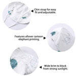 pureborn Newborn Unisex Baby Sun Hat Spring Summer Wide Brims Bucket Hat Sun Protection with Straps Cartoon Elephant 0-3 Months
