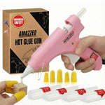 Amazzeo Mini Hot Glue Gun and Sticks Set 40pcs with 5 Fingers Safety Caps - Kids & Home Use Gun, Pistola De Silicona Caliente School Projects & Quick Repairs Small Glue Gun for Crafts