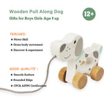 WoodenEdu Baby Toys Car,Wooden Pull Along Toddler Toy, Developmental Toy for 1 Year Old Girl Boy Birthday Gift (Dog)