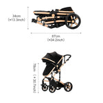 2 in 1 Baby Stroller with Bassinet, Reversible Convertible Infant Bassinet Stroller of One-Click Folding, Newborn Travel Strollers Toddler Standard Pram Carriage Lightweight (Black)