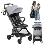 BabbleRoo Hoplite Compact Stroller – Lightweight Travel Stroller for Airplane (12.3 lbs), Newborn to 55 lbs, Easy Fold, PU Wheels, Alloy Frame, Near-Flat Recline, Raincover, Cup Holder, Baby Stroller