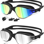 MOXTOYU Swimming Goggles 2 Pack, Professional Anti Fog No Leaking UV Protection Wide View Swim Goggles for Women Men Adult Youth