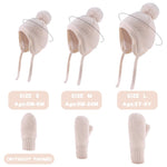 Basic Winter Baby Beanie Gloves Boys Girls Knitted Hat Pompom Kids Earflap Hats Warm Infant Toddler Beanie Mittens Set(Beige(Hat+Gloves),S)