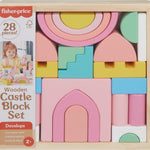 Fisher-Price Wood Toddler Toy Castle Block Set, 28 Wooden Pieces for Stacking Developmental Play Preschool Kids Ages 2+ Years