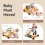 KidsMind Baby Play Mat Gym,4-in-1 Baby Kick and Play Piano Tummy Time Mat Learning Walker-Musical Activity Center with Lights Seat and Push Walkers Ideas for Baby Newborn 0-6-12 18 Months Boy Girl