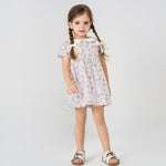 pureborn Toddler Girls Woven Dress Short Sleeve Cotton Peter Pan Collar Dress Summer Playwear Dresses Purple Blooms 2-3 Years