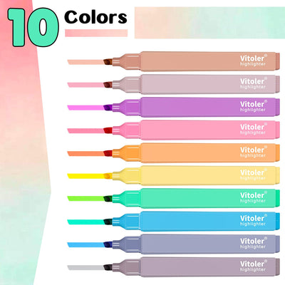 Vitoler 10Pcs Aesthetic Highlighters, Chisel Tip Marker Pens,Assorted Color Candy Highlighters,No Bleed Bible Highlighter,Cute Pastel Highlighter for Journaling Planner Notes School Supplies