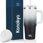 30 oz Tumbler with Handle and 2 Straws,2 in 1 Lid Insulated Water Bottle Stainless Steel Travel Coffee Mug,Blue Haze