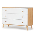 dadada Austin 3-Drawer Dresser for Nursery and Bedroom - Modern Design, Large Storage, Baby-Safe Finish, Anti-Tip Safety, Solid Wood Feet, Durable Construction (White+Red Oak)