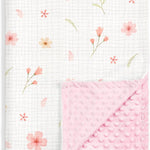Bow Baby Blankets for Girls, Soft Nursery Minky Blankets with Muslin and Dotted Fleece Back 30x40 inches, Receiving Bed Quilt for Newborn, Infants, Toddlers