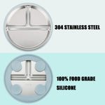 PandaEar 2 Pack Stainless Steel Baby Suction Plates & 2 Pack Spoons, Toddler Utensils Baby Feeding Set, Divided Plates for Baby Led Weaning Supplies, BPA-Free (Blue/Green)