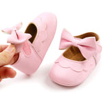 LAFEGEN Baby Girls Mary Jane Flats with Bownot Non Slip Soft Sole PU Leather Newborn Infant Toddler First Walker Cirb Dress Shoes, 6-12 Months Infant, 07 Pink
