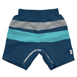 green sprouts i Play Easy-Change Eco Swim Trunks, UPF 50+, Standard 100 by Oeko-TEX® Certified, No AZO Dyes, Navy Aqua Gray Color Block - 12mo