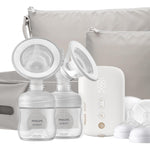 Philips AVENT Double Electric Breast Pump Advanced, with Natural Motion Technology, with Clear Natural Response Baby Bottles, White Pump, Gray Bag, Pouch, and Belt, SCF394/62
