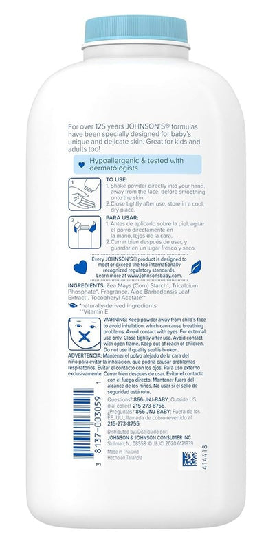 Johnsons Baby Powder with Aloe & Vitamin E Pure Cornstarch - 22 oz.