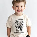 Toddler Shirts for Boys Grils Kids, Baby Boy Summer Clothes Funny Alpaca Graphic Tees, 2-8T Short Sleeve T-Shirt, Messy Hair Don't Care