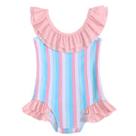 Kucnuzki Baby Girl Bathing Suit One Piece Swimsuit Pink Strip Bikini Set Baby 4T 5T Swimsuit Girls Toddler Ruffled Sleeveless Bathing Suits for Kids