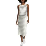 Motherhood Maternity Women's Sleeveless Racerback Rib Knit Midi Pregnancy Bodycon Dress, Vanilla/Black Stripe, Large