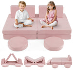 INFANS Modular Kids Play Couch, Toddler Sectional Fort Building Sofa for Playroom, Bedroom, Convertible Soft Foam Furniture Playset and Floor Cushion for Boys and Girls (Pink)