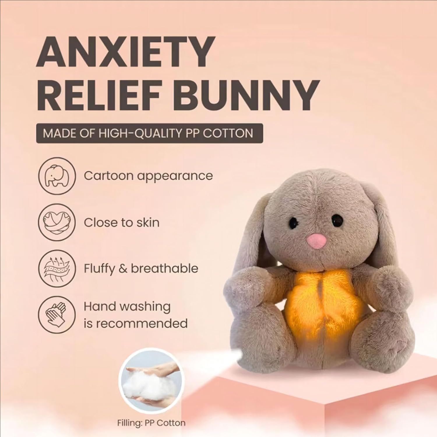 Breathing Stuffed Rabbit: Portable Plush Toy with Light and Sound for Soothing Anxiety and Improving Sleep in Adults and Children (1PC)