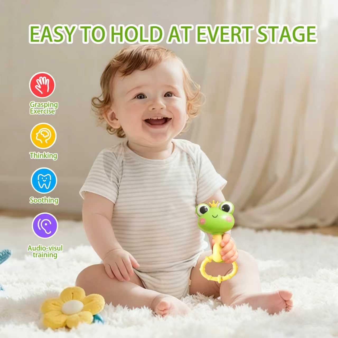 PUPYGOYGE Baby Rattle Teething Toy – Silicone Frog & Chick Handheld Sand Hammer Rattles, BPA-Free, 2-Pack, Ideal for Infants 0-6 Months, Sensory Development Toy