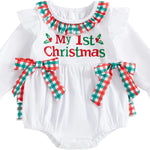 Baby Girl Christmas Outfit Velvet Bow Smocked Bubble Romper Ruffle Onesie Bodysuit Infant Fall Winter Clothes