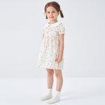 pureborn Toddler Girls Woven Dress Short Sleeve Cotton Peter Pan Collar Dress Summer Playwear Dresses White Pink Blooms 2-3 Years