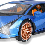 SASBSC Lambo Toy Cars Sian Fkp37 Diecast Metal Model Car with Light and Sound Pull Back Car Toys for Boys Age 3 + Year Old (Blue)