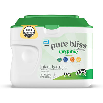 Container of pure bliss by Similac Organic Infant Formula on a white background
