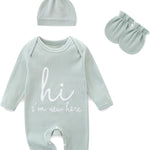 Newborn Girls and Boys Romper, Hi I’m New Here Long Sleeve Cotton Baby Clothes, Newborn Coming Home Outfit
