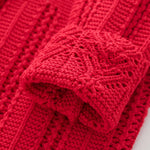 Knitted Baby Girls Cardigan Sweater Toddler Knit Crochet Button Closure Cardigan Top Outwear Red