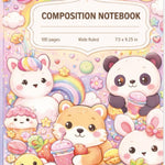 Kawaii Composition Notebook: Cute Animals & Sweet Treats Wide Ruled Journal for Kids, Girls & Teens | Pastel Rainbow Cover | Back to School Writing Notebook | 7.5 x 9.25