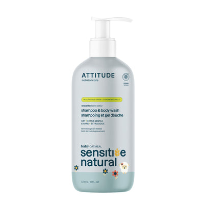 Attitude baby shampoo and body wash bottle on a white background