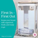Nurse & Nourish Breast Milk Storage Tower & Freezer Organizer Bin - Space-Saving Rack for Breast Milk Storage Bags - Flat-Freeze Tray for Freezer Bins - First-In, First-Out for Baby Essentials - White