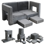 Jadoxy Kids Play Couch 12PCS, Modular Kids Play Sofa, Multifunctional Foam Couch for Bedroom Playroom, Imaginative Convertible Floor Cushion for Boys and Girls (Dark Grey)