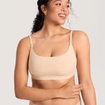 MOMANDA Cotton Nursing Bras for Breastfeeding Wireless Nursing Sleep Bralettes Ultra Soft Beige Medium