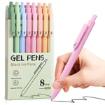 Piochoo Aesthetic Pens, 8 Pcs 0.5mm Gel Pens, No Smudge Quick Dry Smooth Writing Pens, Cute Black Ink Journaling Pens for Women Nurse School Office Desk Accessories