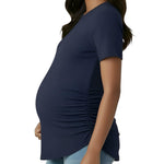 Motherhood Maternity Women's Short Sleeve Crew Neck Side Ruching Pregnancy Tee Shirt, Peacoat, Large